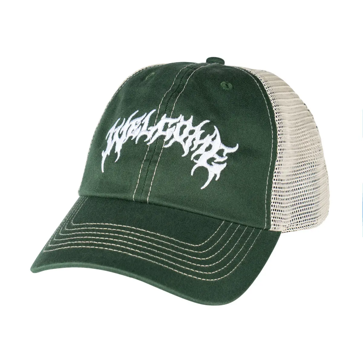 Welcome Barb Contrast Stitch Trucker Hat - Green 1