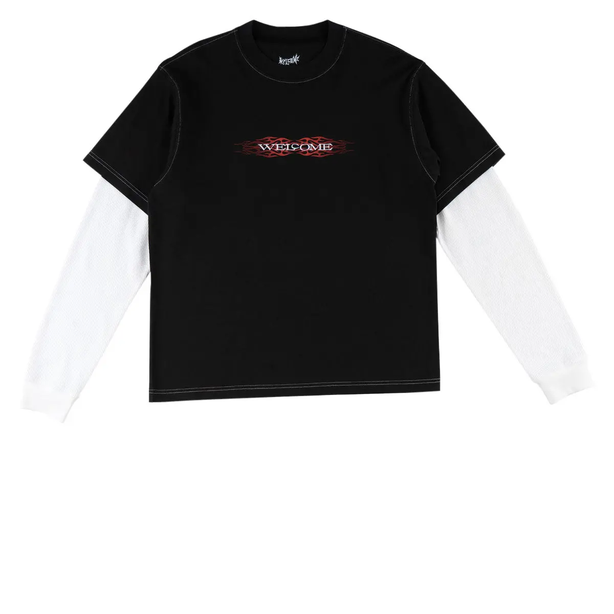 Welcome Brevity Layered Long Sleeve Knit T-Shirt - Black/White 1