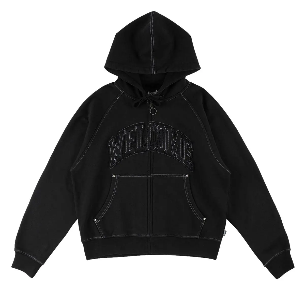 Welcome Kellen Cropped Stud Zip Hoodie - Black/White 1