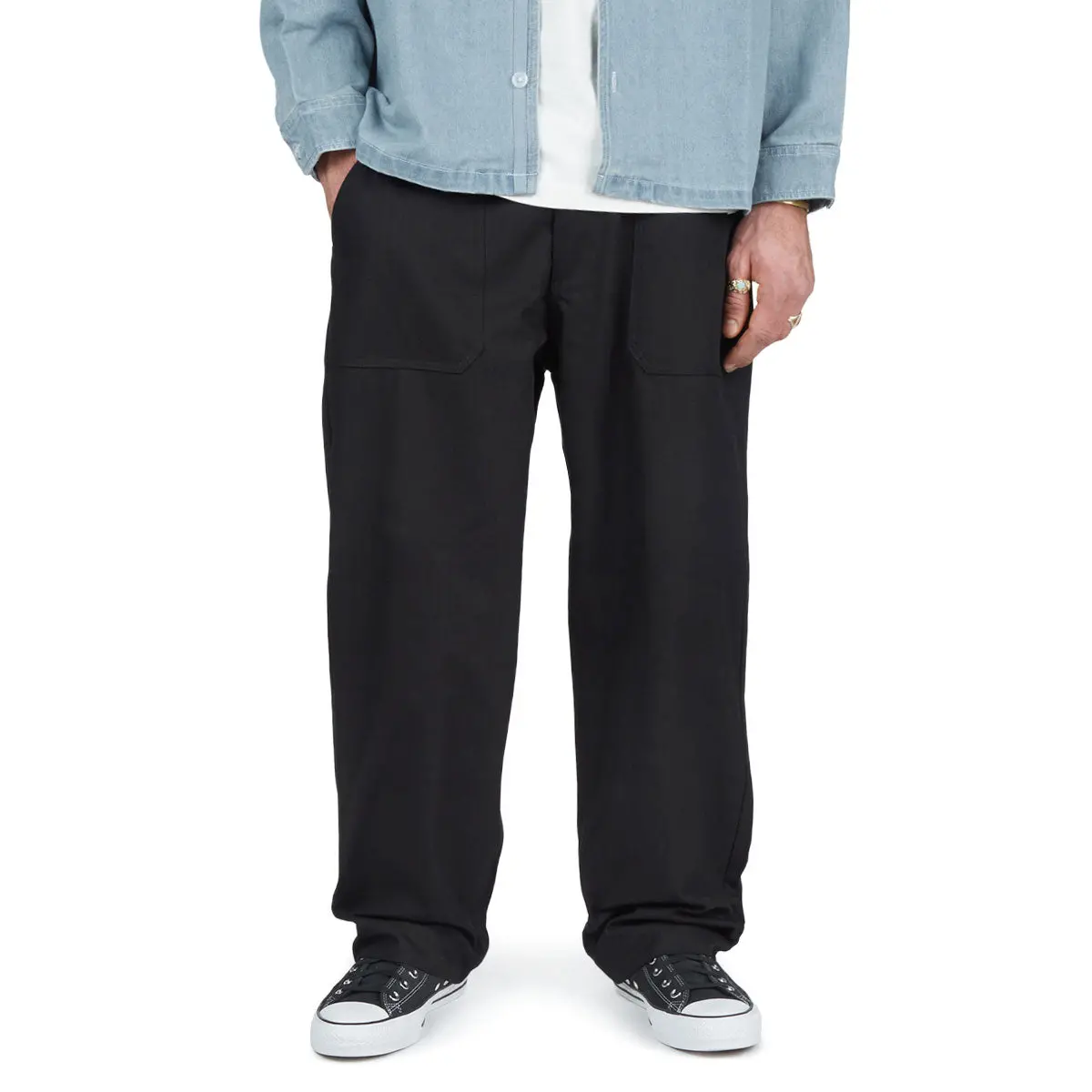 Ccs Wide Leg Herringbone Pants - Black 1