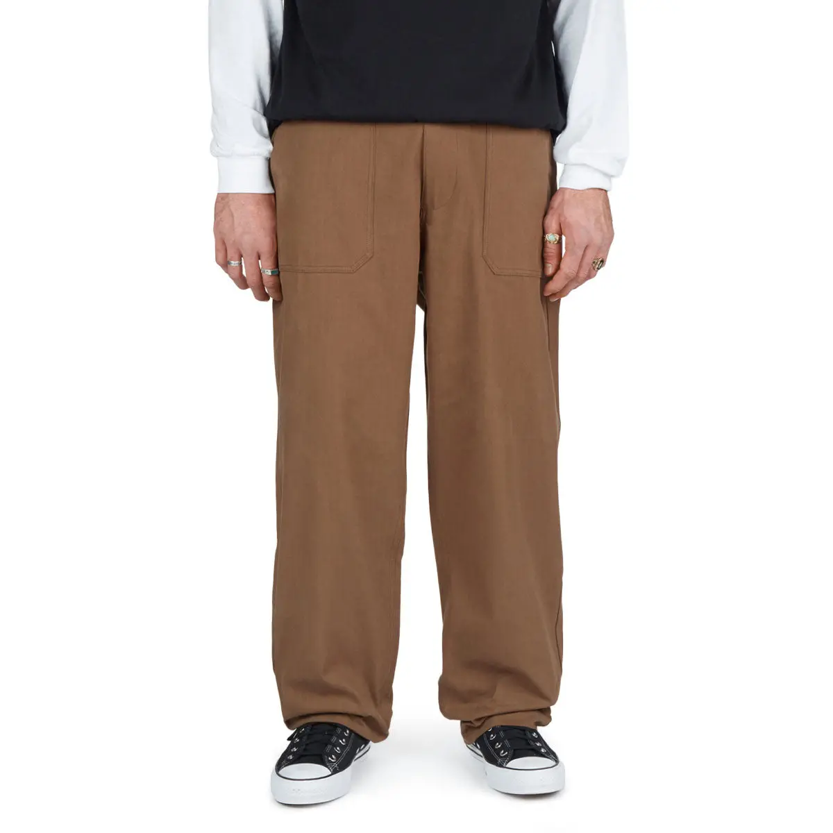 Ccs Wide Leg Herringbone Pants - Brown 1