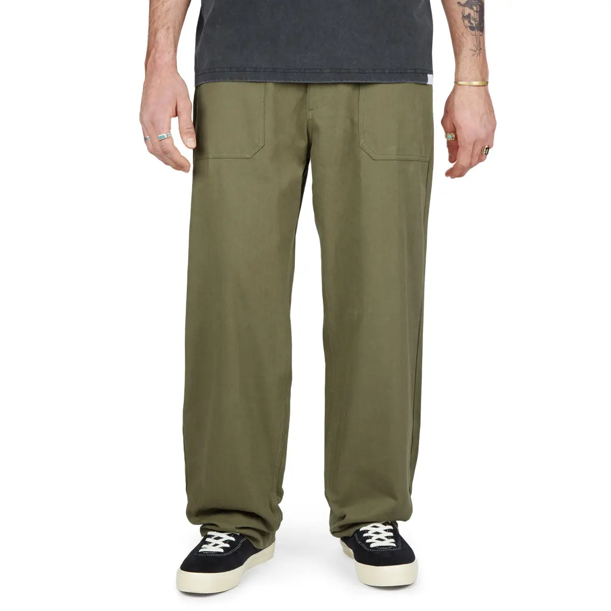 Ccs Wide Leg Herringbone Pants - Olive 1