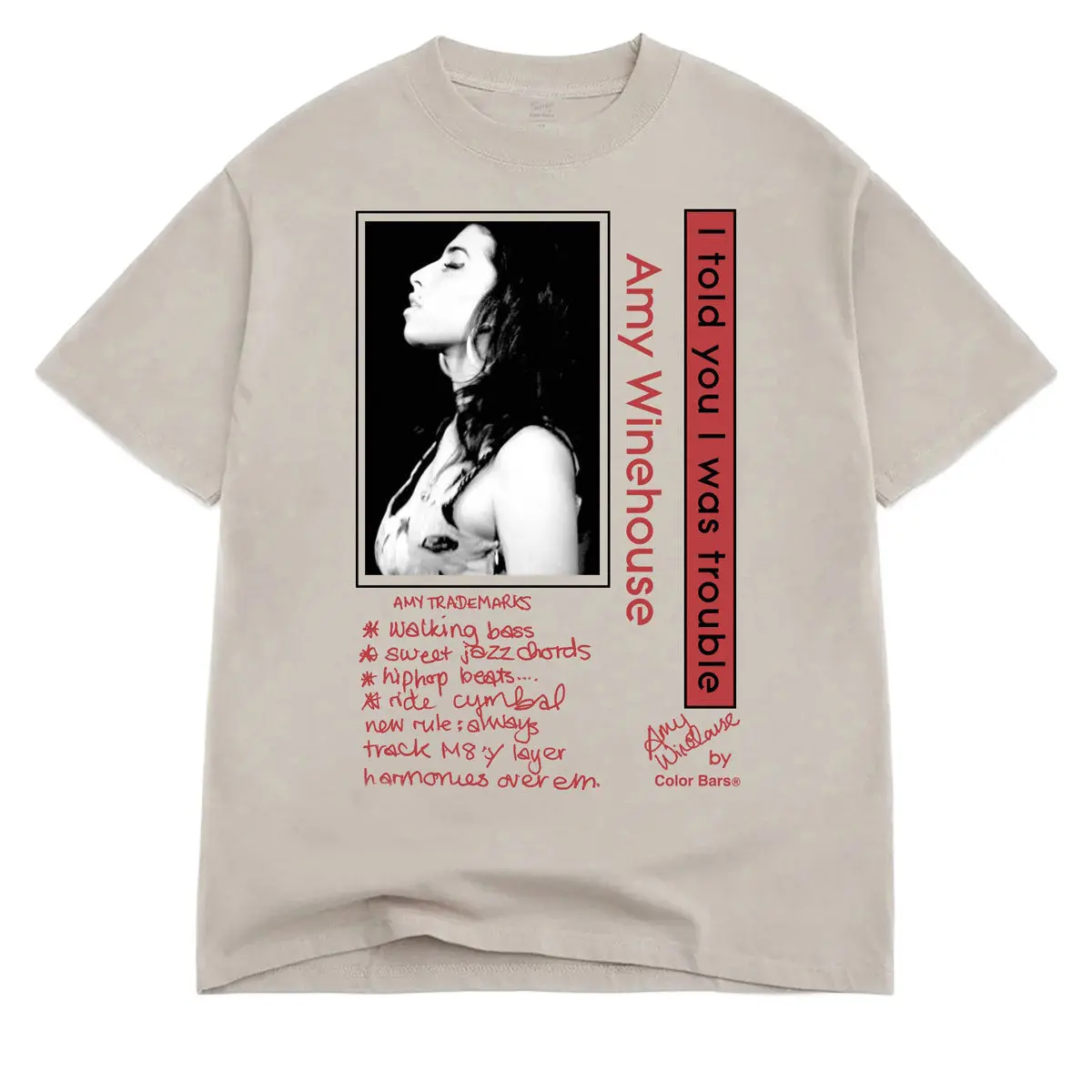 Color Bars X Amy Winehouse Trouble T-Shirt - Tan 1