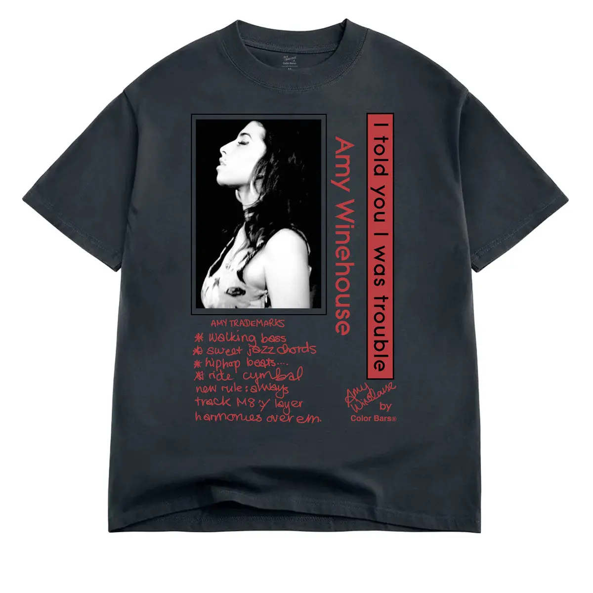 Color Bars X Amy Winehouse Trouble T-Shirt - Vintage Black 1