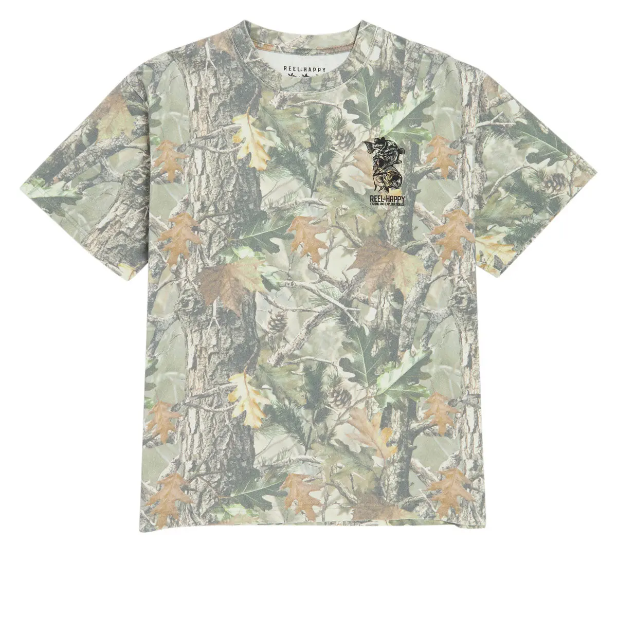 Reel Happy Bass School Box T-Shirt - Vintage Wood Camo 1