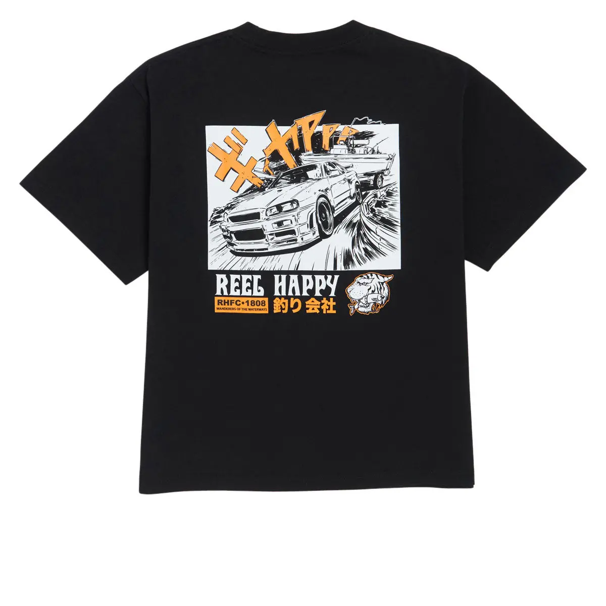 Reel Happy Road Trip Premium Oversized Crop T-Shirt - Limo Black 1