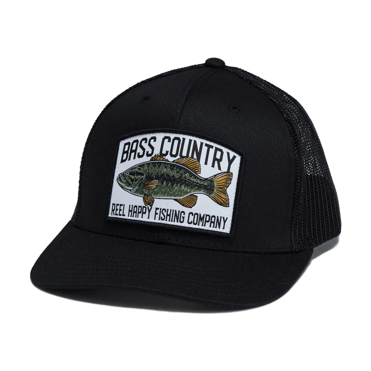 Reel Happy Bass Country Trucker Hat - Black 1