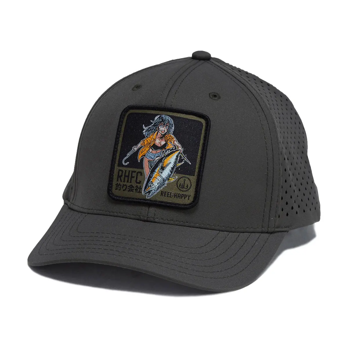 Reel Happy Maguro Performance Trucker Hat - Olive Green 1