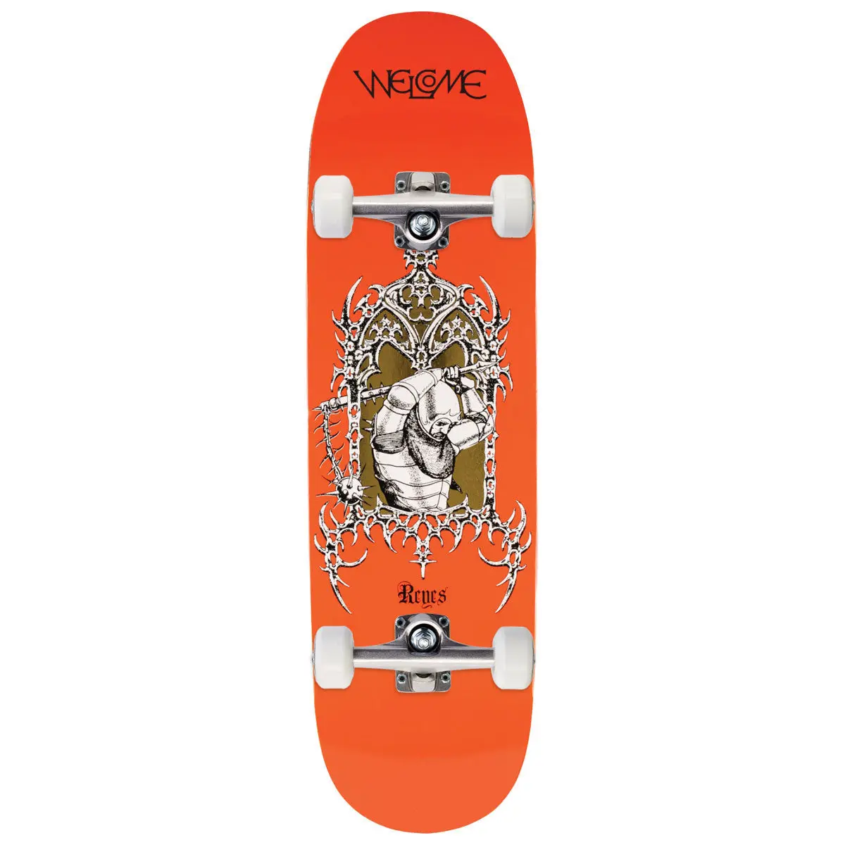 Welcome Flail Ryan Reyes On Baculus 2.0 Skateboard Complete - Tangerine/Gold Foil - 9.00" 1
