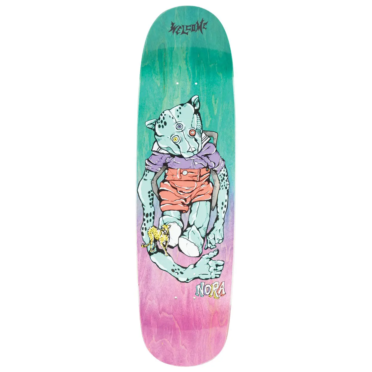 Welcome Teddy Nora Vasconcellos On Sphynx Skateboard Deck - Teal/Purple Gradient Stain - 8.80" 1