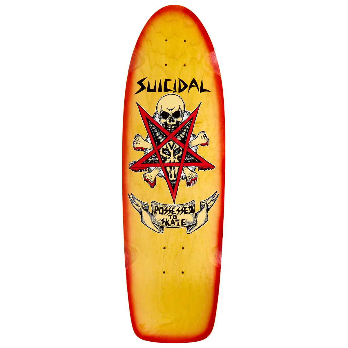 Dogtown X Suicidal Skates Possessed To Skate 70S Classic Skateboard Deck - Yellow Stain/Red Fade - 9.00" 1
