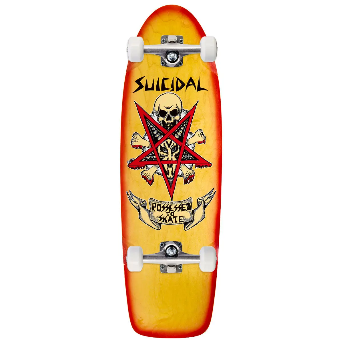 Dogtown X Suicidal Skates Possessed To Skate 70S Classic Skateboard Complete - Yellow Stain/Red Fade - 9.00" 1