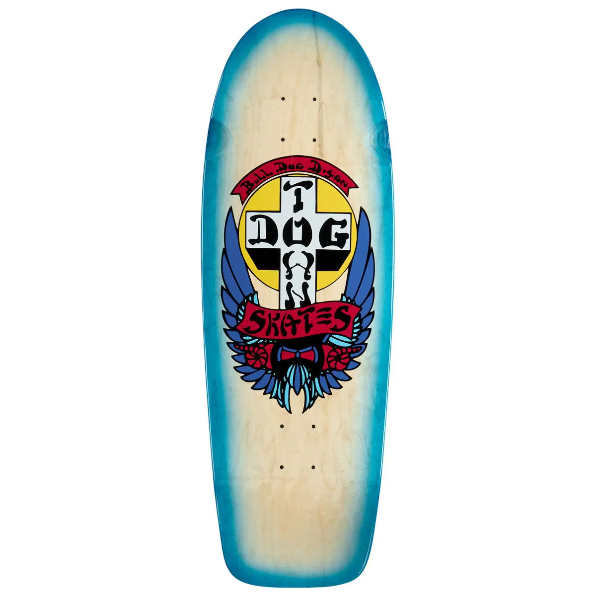 Dogtown Bull Dog Og 70S Rider Skateboard Deck - Natural/Transparent Fluorescent Blue Fade - 10.077" 1