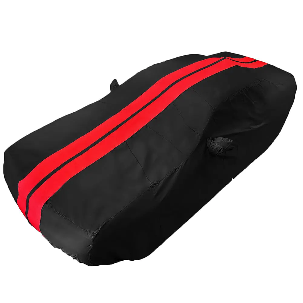 2008-2023 Dodge Challenger Ultraguard Plus Car Cover - 300D Indoor/Outdoor Protection - Black With Red Stripes 1