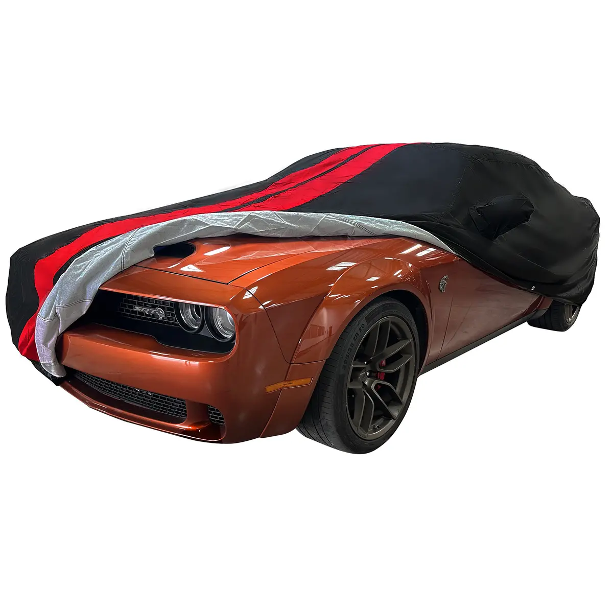 2008-2023 Dodge Challenger Ultraguard Plus Car Cover - 300D Indoor/Outdoor Protection - Black With Red Stripes 2