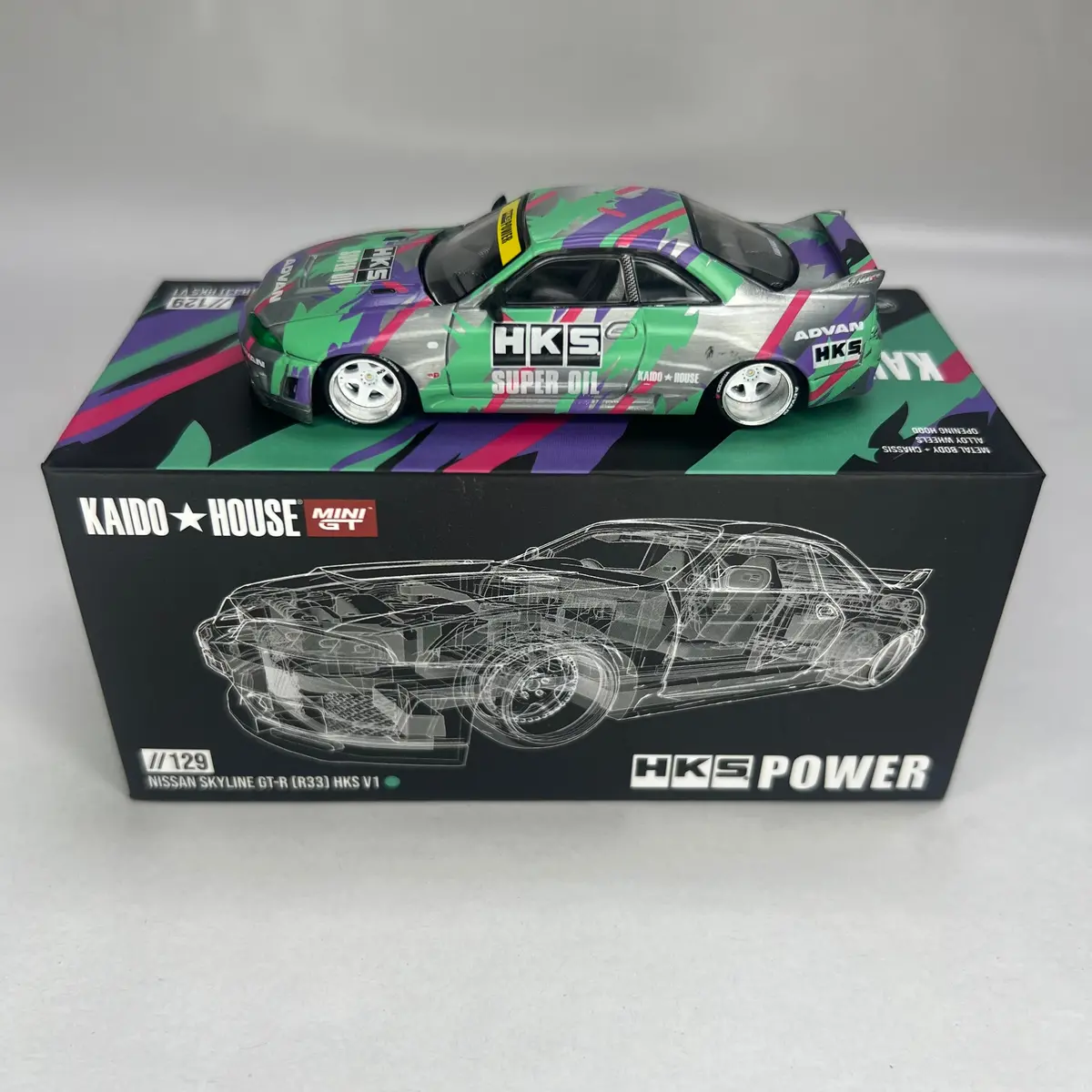 Chase Kaido House X Mini Gt 1:64 #129 Nissan Gt-R (R33) Hks V1 1