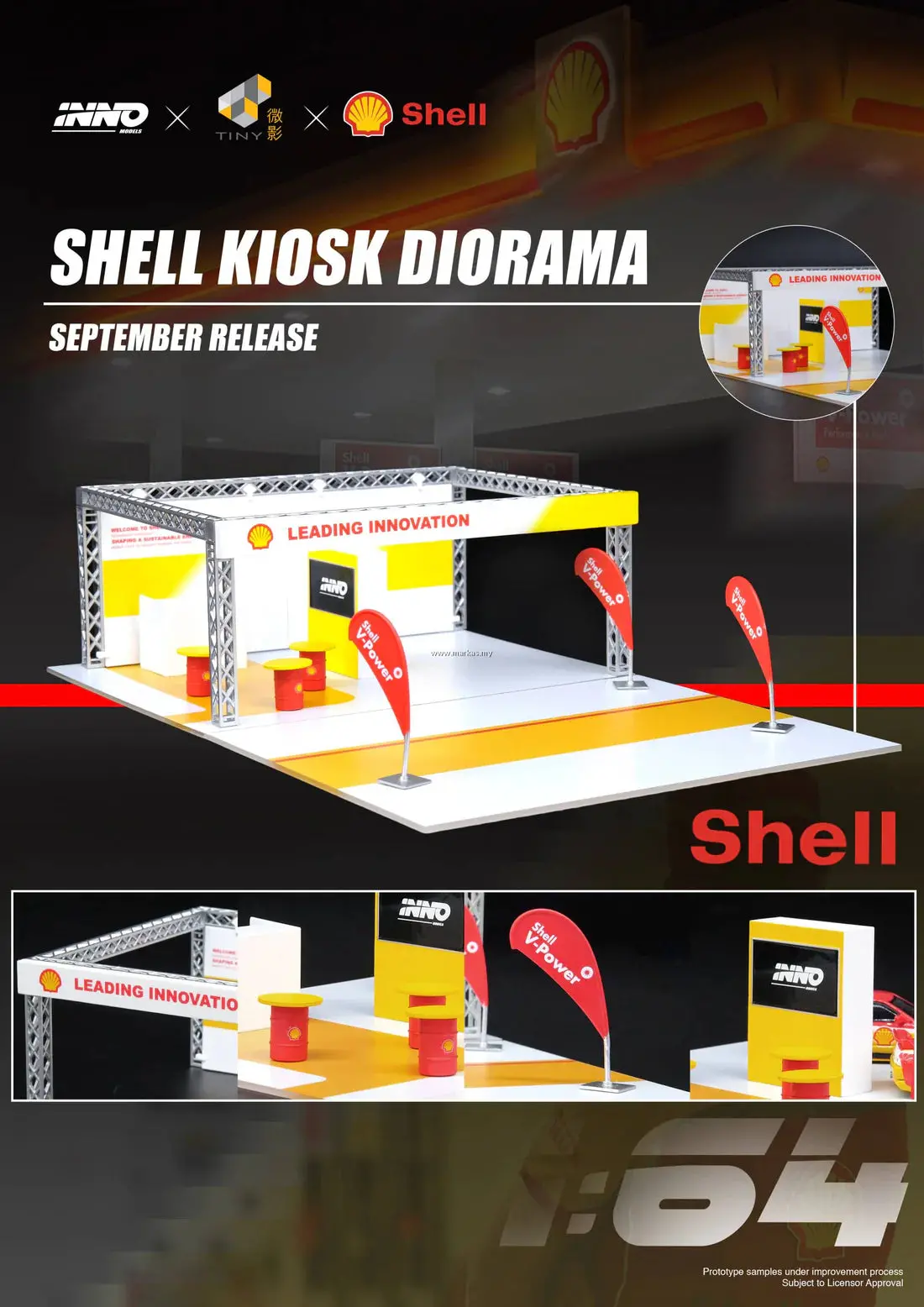 Inno64 1/64 Shell Kiosk Diorama Set With Cars 1