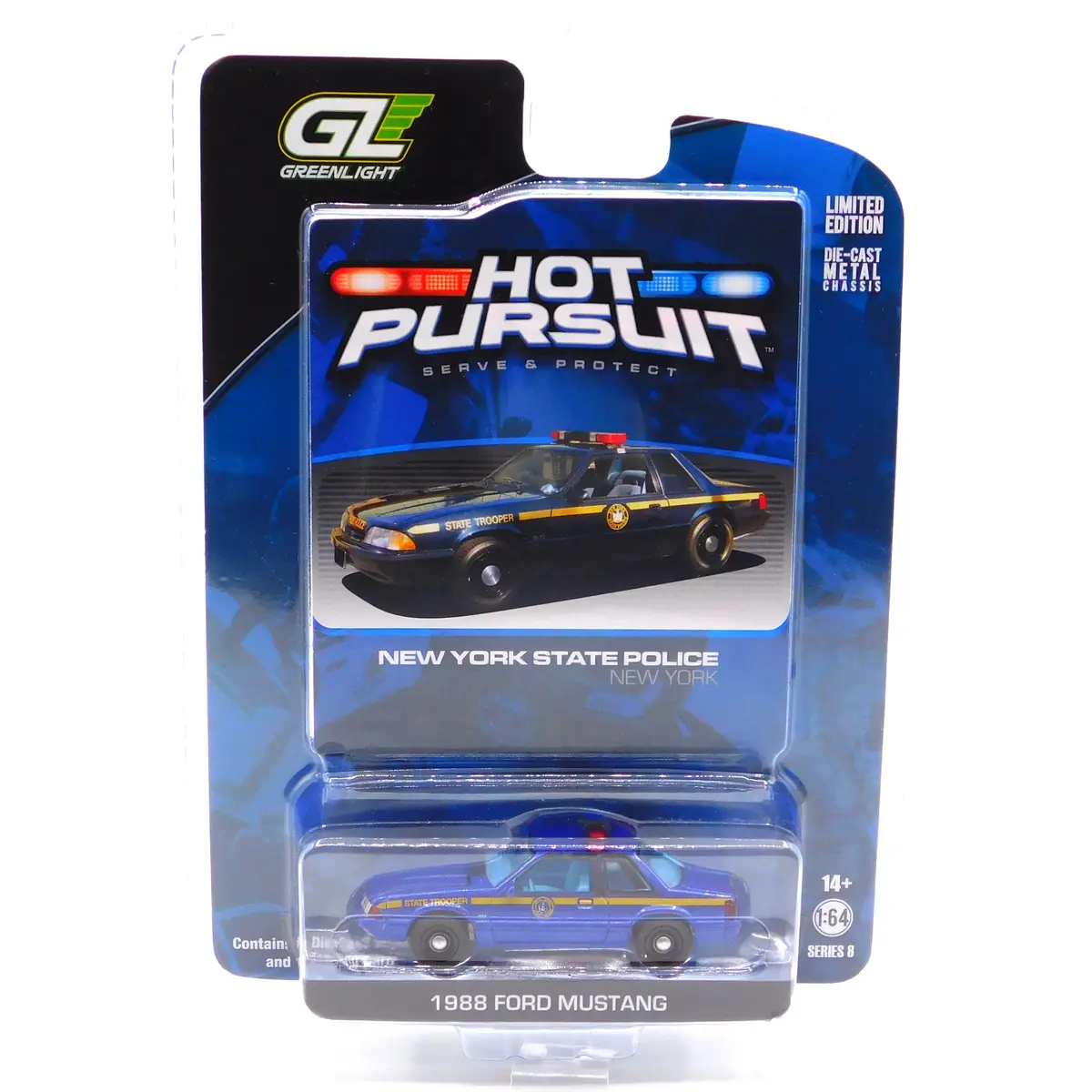 1988 Ford Mustang New York State Police Hot Pursuit 1:64 Diecast 1