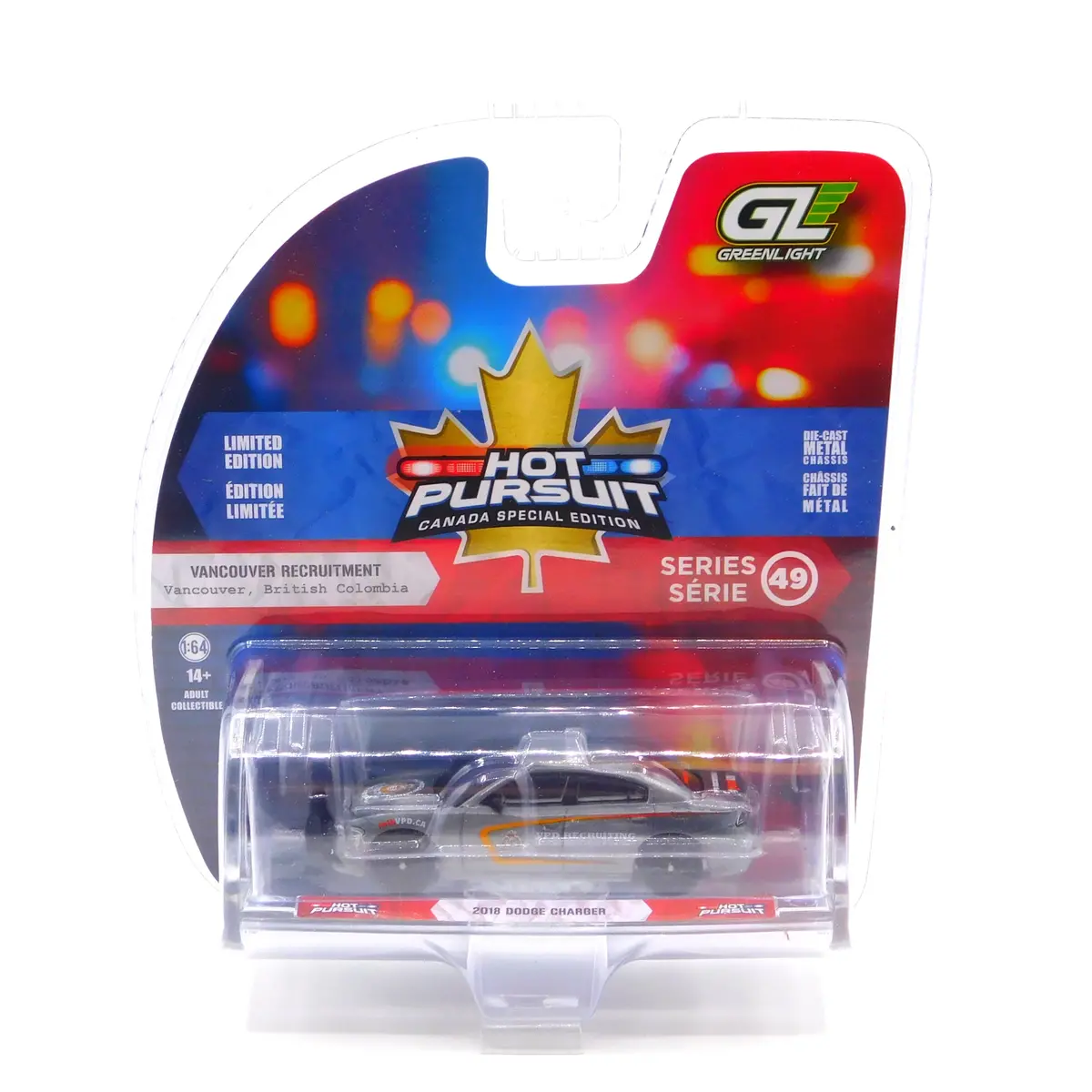 Raw Chase 2018 Dodge Charger Hot Pursuit Canada Special Vancouver 1:64 Diecast 1