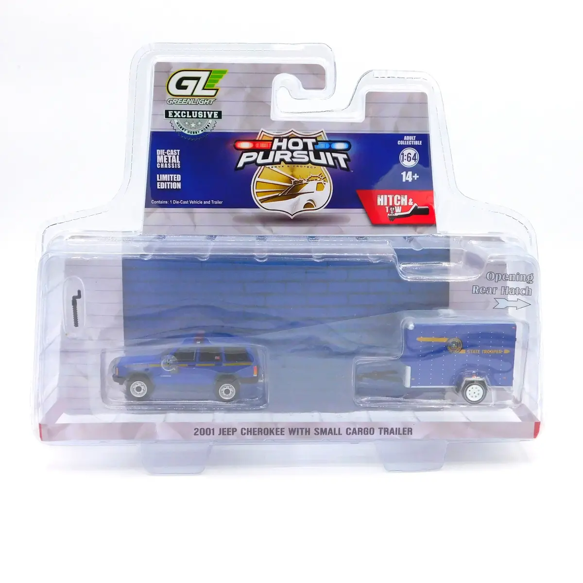 2001 Jeep Cherokee New York State Police 1:64 Diecast Hot Pursuit Hitch & Tow 1