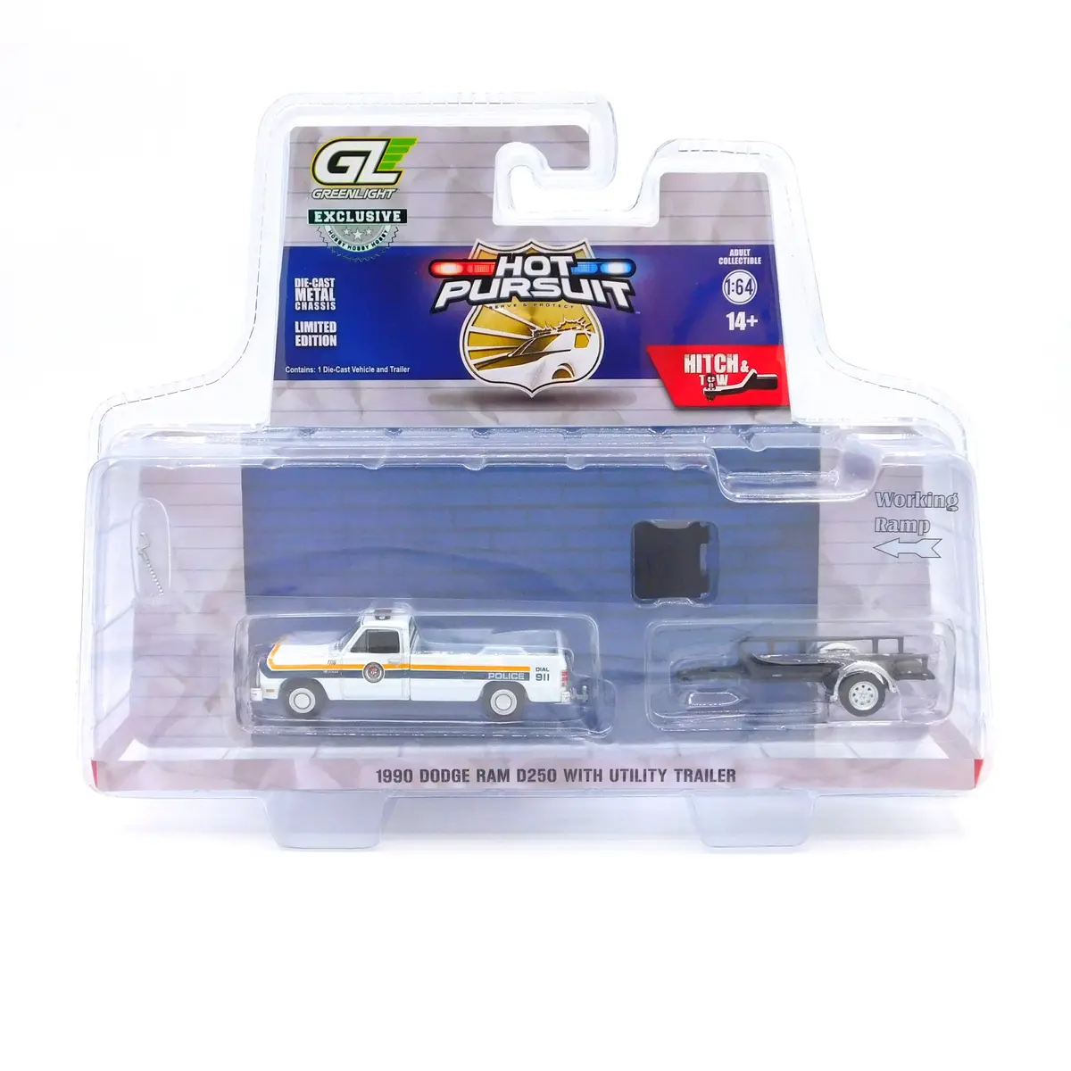 1990 Dodge Ram D-250 Philadelphia Police 1:64 Diecast Hot Pursuit Hitch & Tow 1