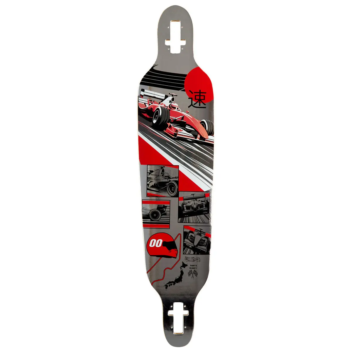 Daddies Race Car Foil Drop Thru Longboard Deck - Silver Foil/Red 1