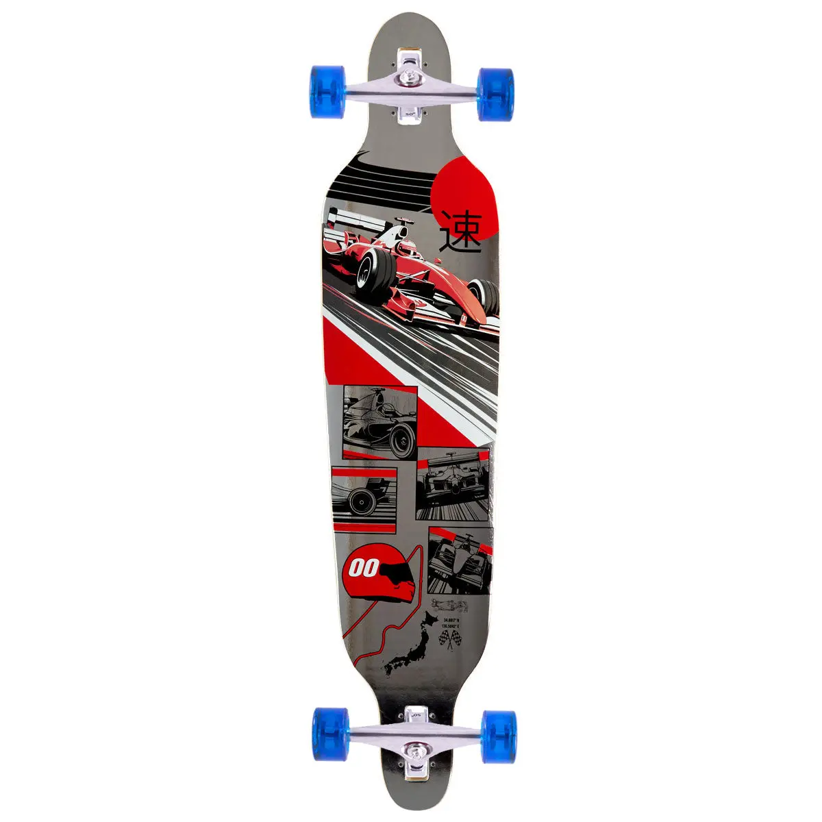Daddies Race Car Foil Drop Thru Longboard Complete - Silver Foil/Red 1