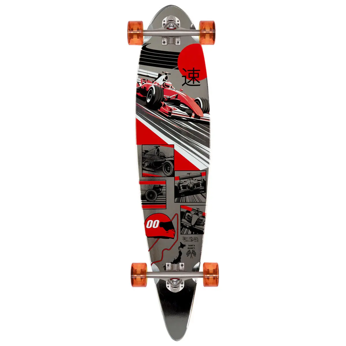 Daddies Race Car Foil Pintail Longboard Complete - Silver Foil/Red 1