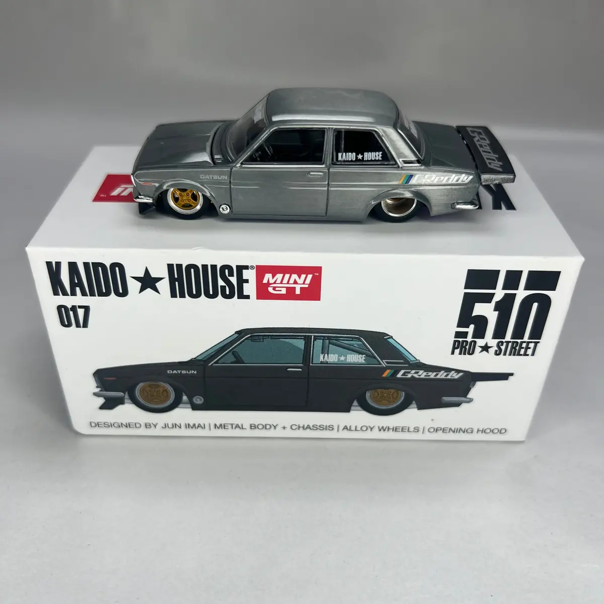 Chase Kaido House X Mini Gt 1:64 #017 Datsun 510 2 Door Pro Street Greddy Grey 1