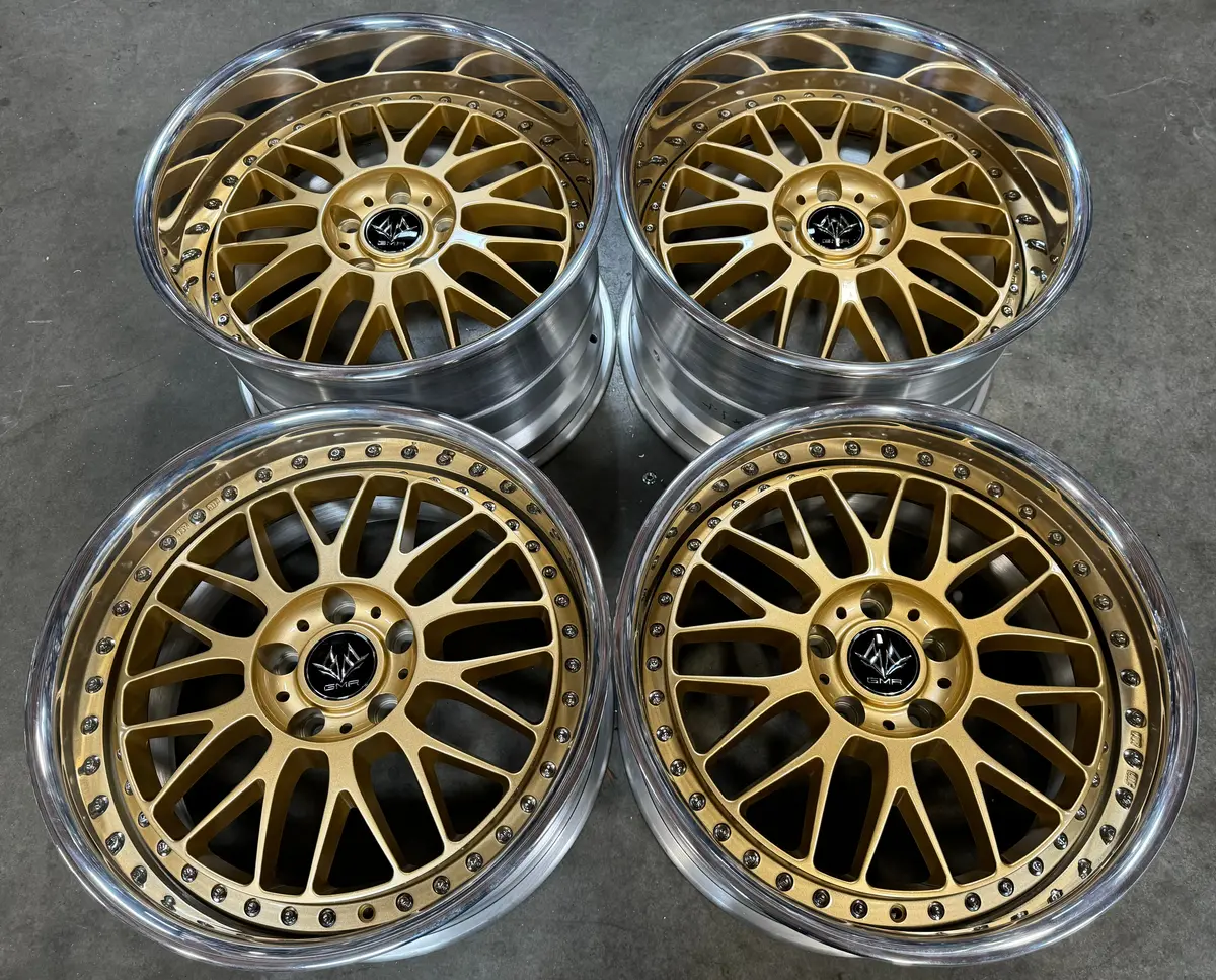 18-inch GMR Excalibur Reverse-Offset Alloy Wheels – 5x114.3 Bolt Pattern, Gloss Gold Finish