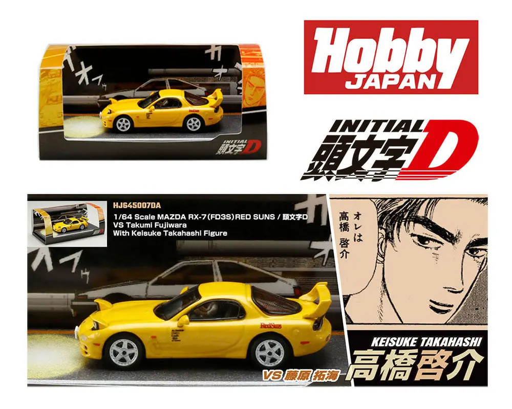 Hobby Japan 1/64 Mazda Rx-7 (Fd3s) Red Sun / Initial D Vs Takumi Fujiwara With Keisuke Takahashi Figure Inside The Car 1