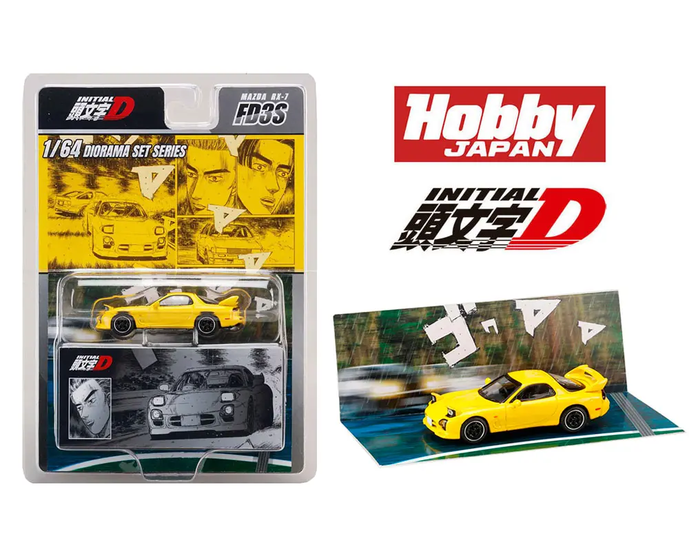 (Coming Soon) Hobby Japan 1/64 Initial D Diorama Set Series Mazda Rx-7 (Fd3s) Project D Keisuke Takahashi Vs Wataru Akiyama 1