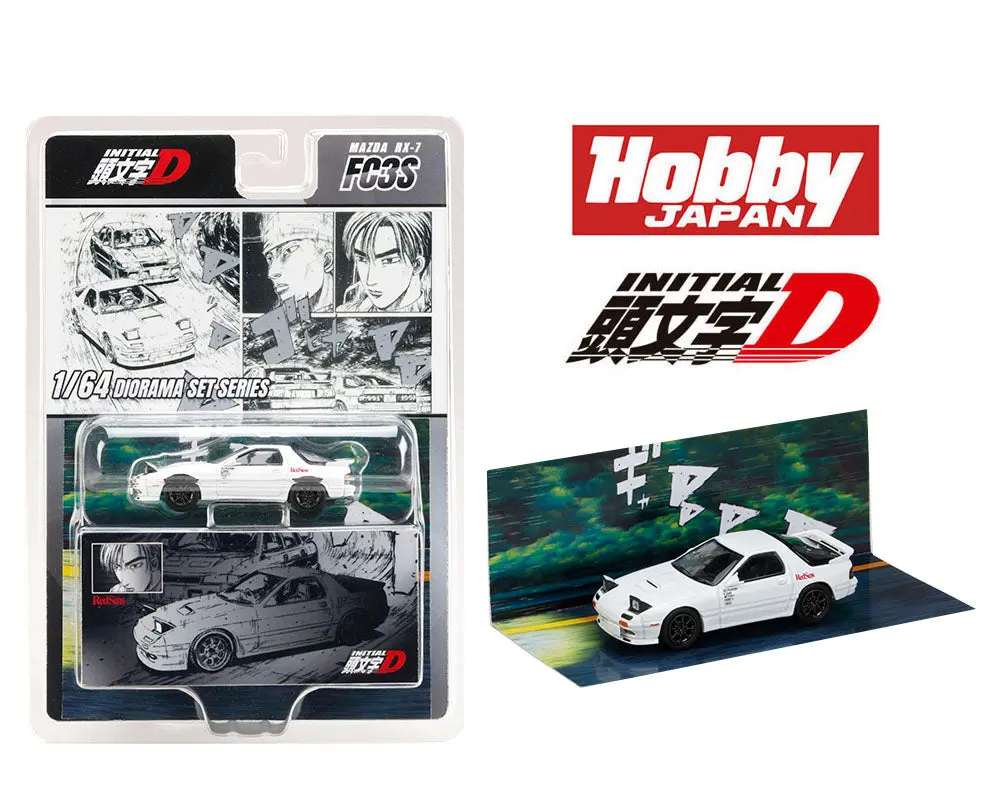 (Coming Soon) Hobby Japan 1/64 Initial D Diorama Set Series Mazda Rx-7 (Fc3s) Redsuns Initial D Ryosuke Takahashi Vs Kyoichi Sudou 1