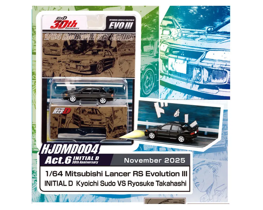 Hobby Japan 1/64 Initial D 30Th Anniversary Mitsubishi Lancer Rs Evolution Iii / Initial D Kyoichi Sudo Vs Ryosuke Takahashi – Jdm64 1
