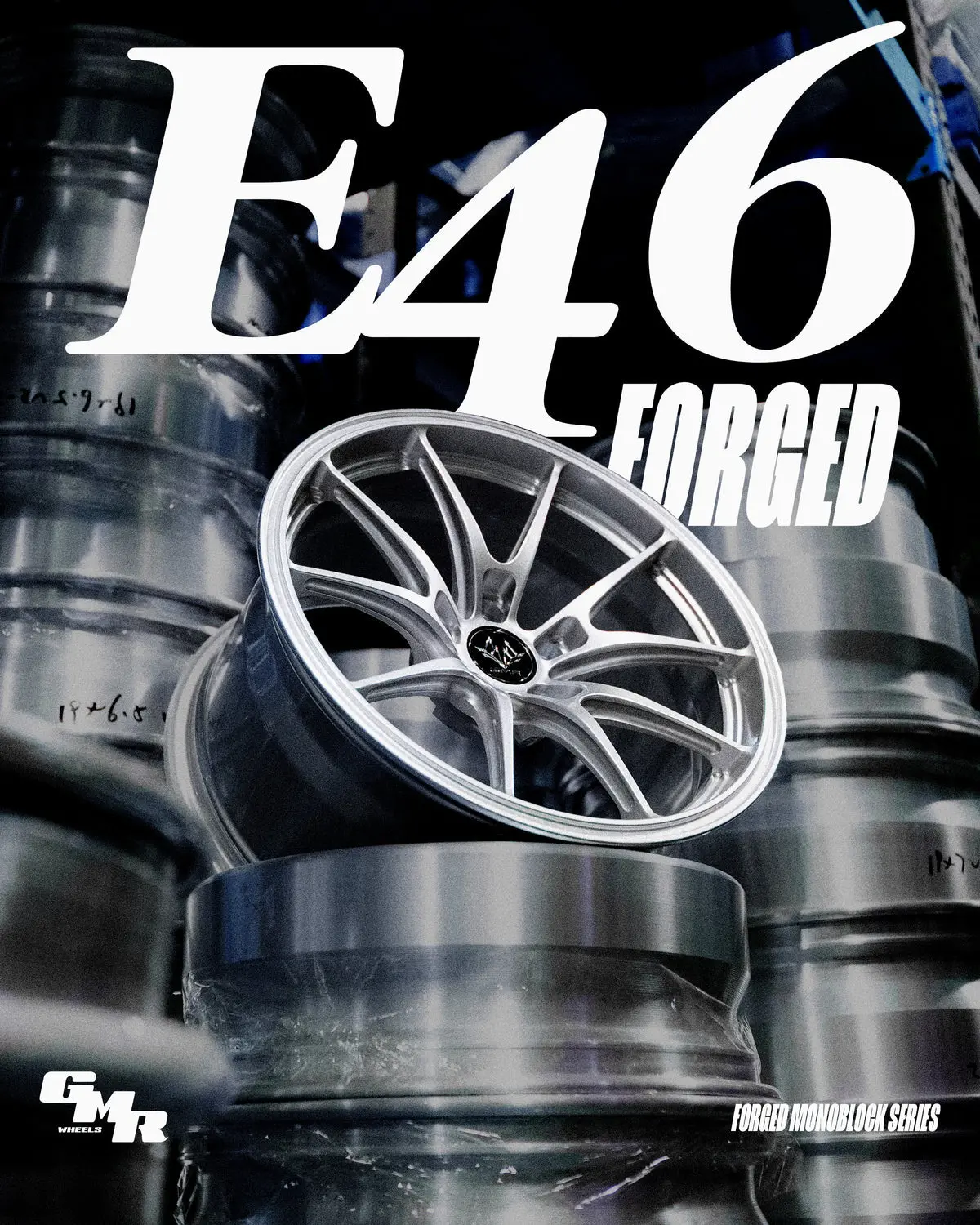 18-inch GMR E46 Forged Alloy Wheels — 18x9.5 Inches, +22mm Offset, 5x114.3 Bolt Pattern