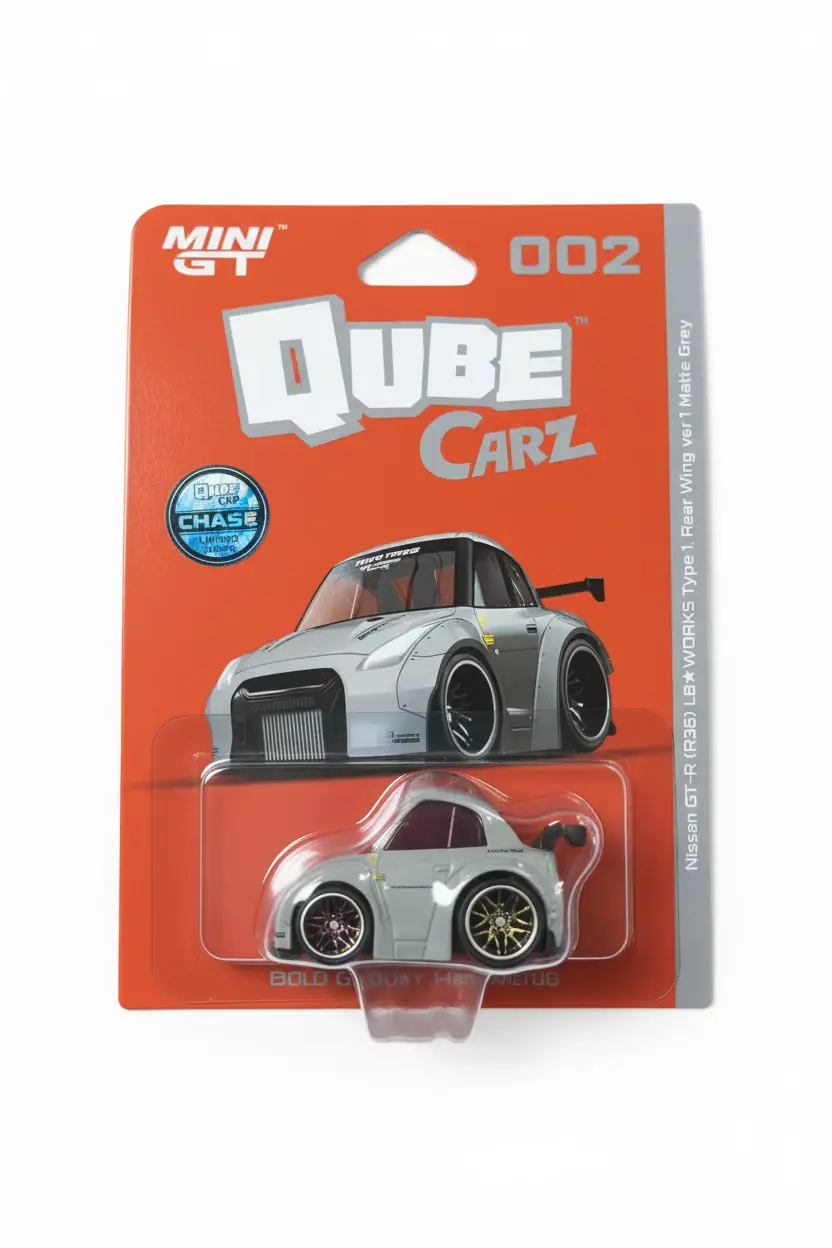 Mini Gt Qube Carz Nissan Gt-R (R35  Lb*Works  Type 1  Rear Wing Ver1 Matte Gray Chase 1