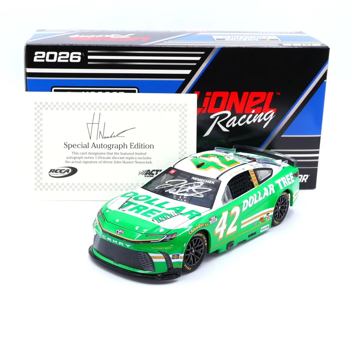 John Hunter Nemechek 2026 Dollar Tree Autographed 1:24 Nascar Diecast 1