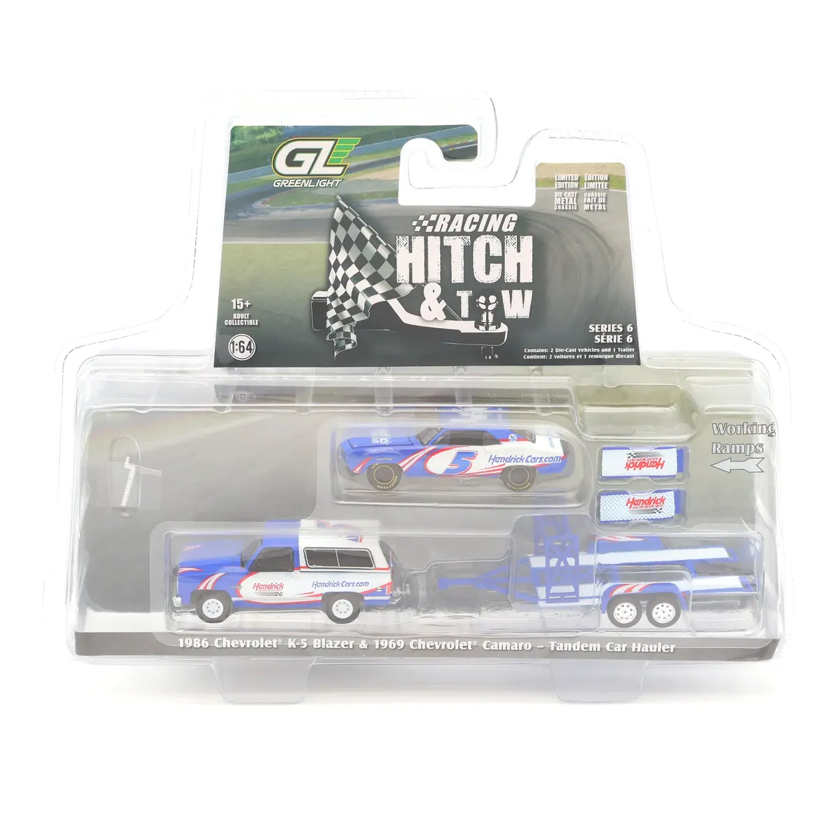 1986 Chevrolet K5 Blazer And 1969 Chevrolet Camaro 1:64 Diecast Racing Hitch & Tow Series 6 1