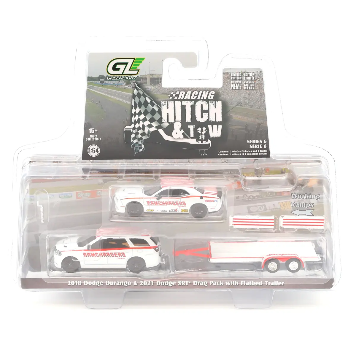 2018 Dodge Durango And 2016 Dodge Challenger Srt 1:64 Diecast Racing Hitch & Tow Series 6 1