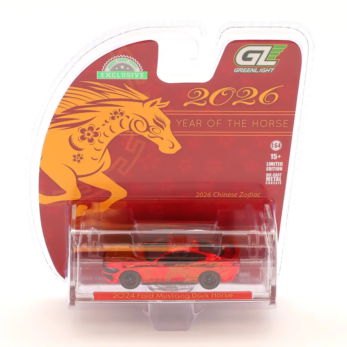 Chrome Chase 2024 Ford Mustang Dark Horse Chinese Zodiac 2026 1:64 Diecast Hobby Exclusive 1