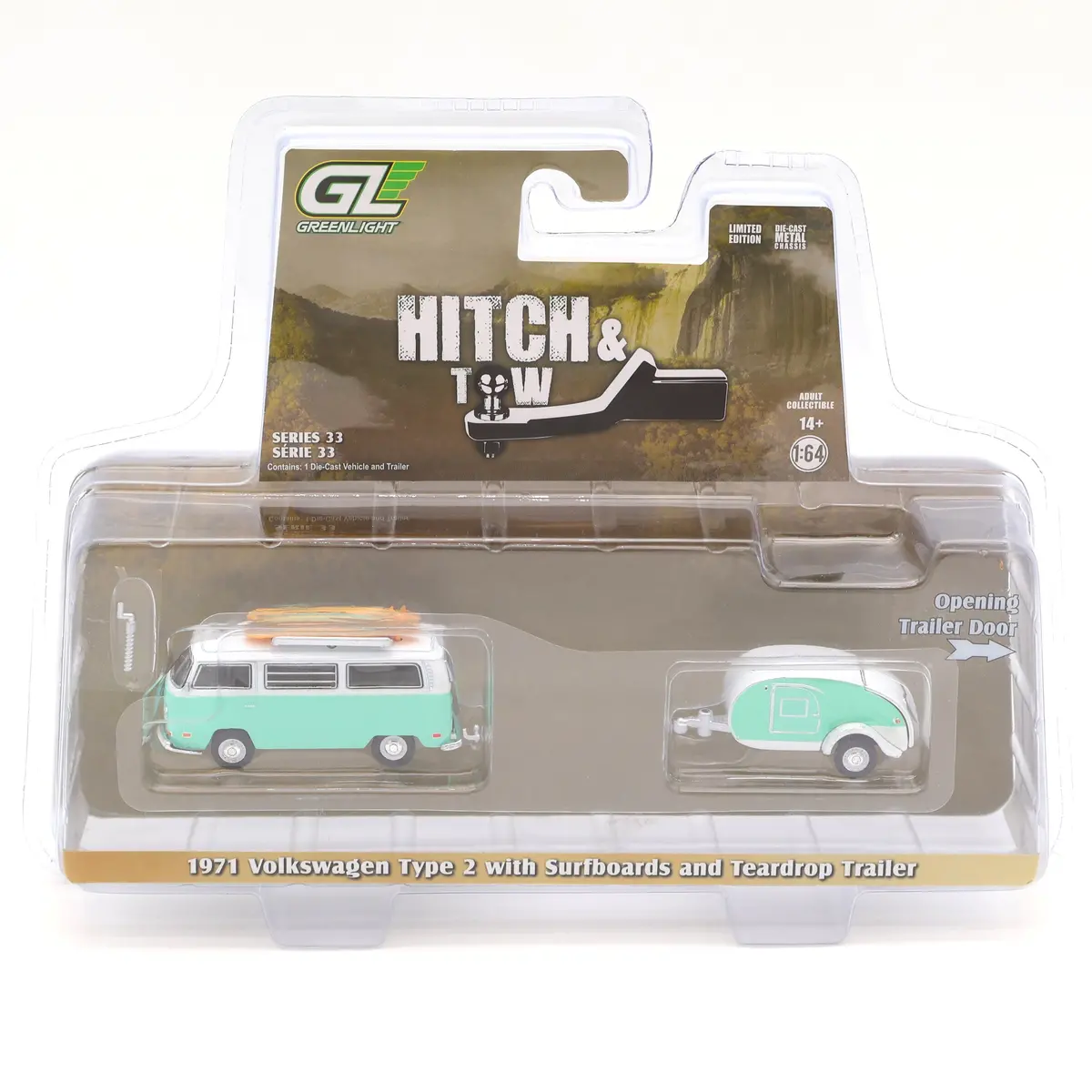 1971 Volkswagen Type 2 & Tear Drop Trailer 1:64 Diecast Hitch & Tow Series 33 1