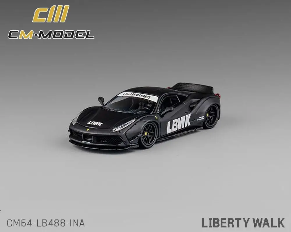 (Coming Soon) Cm Model 1/64 Lbwk Liberty Walk F488 Widebody Indonesia Exclusive – Matted Black With Carbon – Limited Edition 1