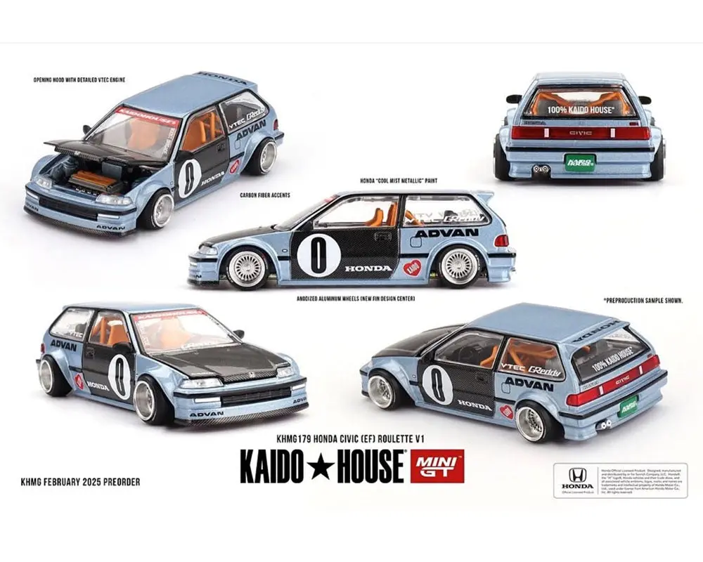 Kaido House X Mini Gt 1:64 Honda Civic (Ef) Kaido Roulette V1- Light Blue 1