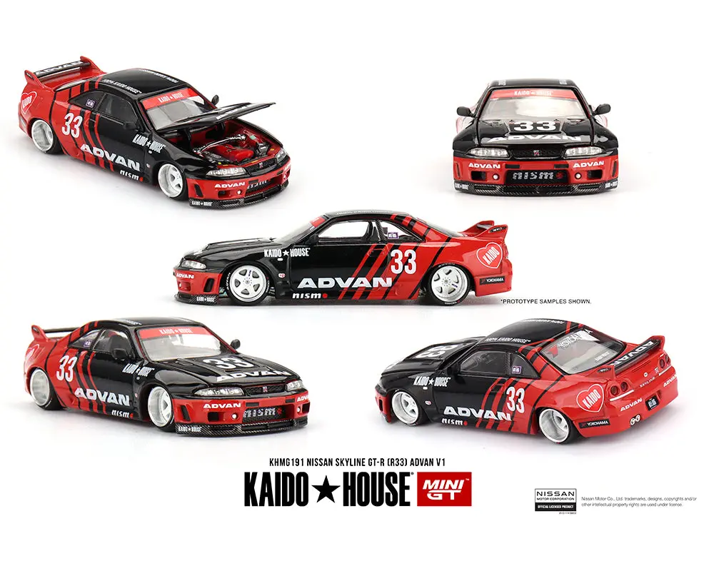 (Coming Soon) Kaido House X Mini Gt 1:64 Nissan Skyline Gt-R (R33) Kaido Works Advan 1
