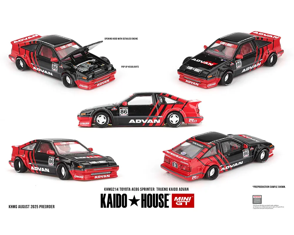 (Coming Soon) Kaido House X Mini Gt 1:64 Toyota Ae86 Sprinter Trueno Kaido Advan – Red/Black 1