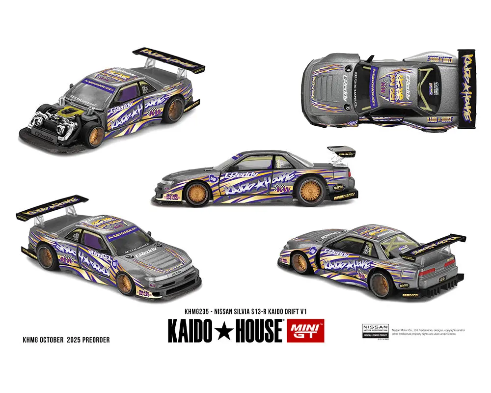 (Coming Soon) Kaido House X Mini Gt 1:64 Nissan Silvia S13-R Kaido Drift V1 Greddy – Gunmetal Gray 1
