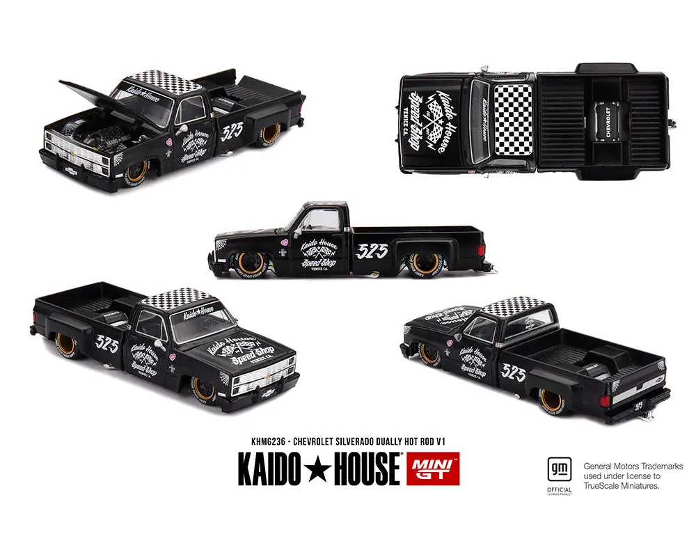 (Coming Soon) Kaido House X Mini Gt 1:64 Chevrolet Silverado Dually Hot Rod V1 – Flat Black 1