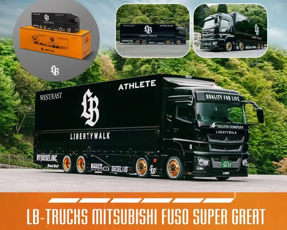 Gcd 1/64 Liberty Walk Lb-Trucks Mitsubishi Fuso Super Great Transporter Athlete – Black 1