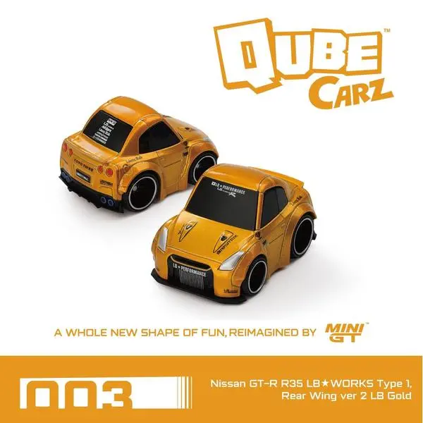Mini Gt Qube Carz Series 1 Liberty Walk  Nissan Gt-R R35 Lb-Works Type 1 Rear Wing Ver 2 Lb Gold 1