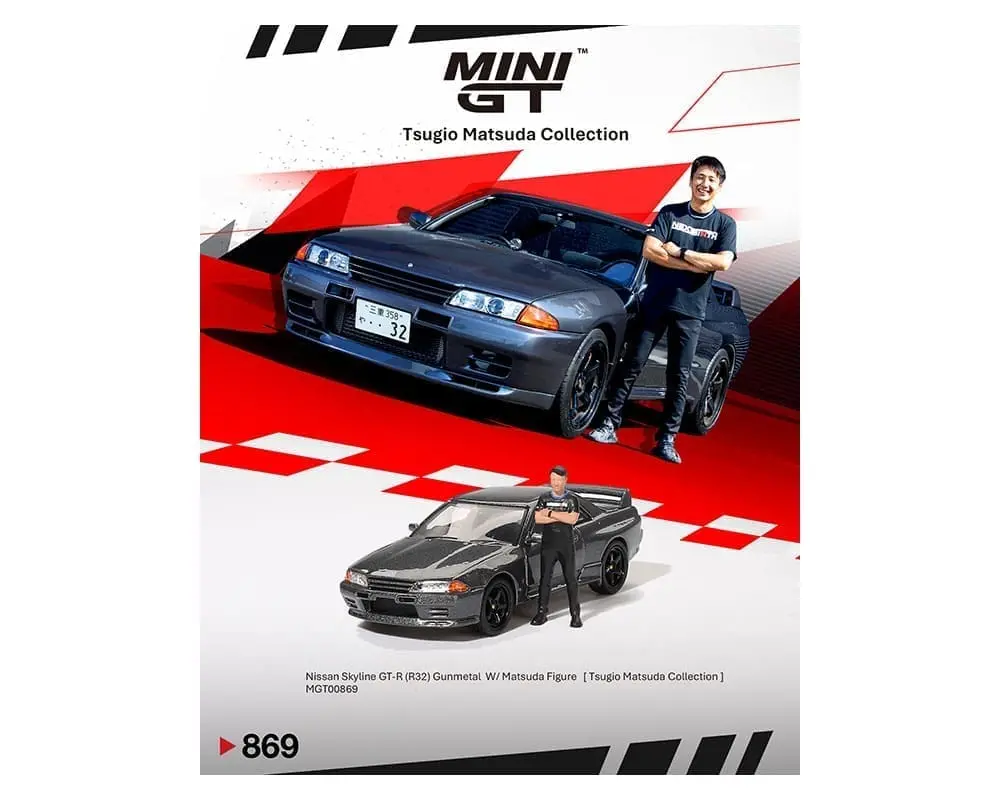 Mini Gt 1:64 Nissan Skyline Gt-R (R32) Nismo Gunmetal W/ Matsuda Figure – Tsugio Matsuda Collection 1